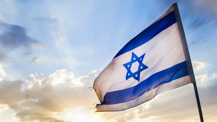 Israel flag sunset